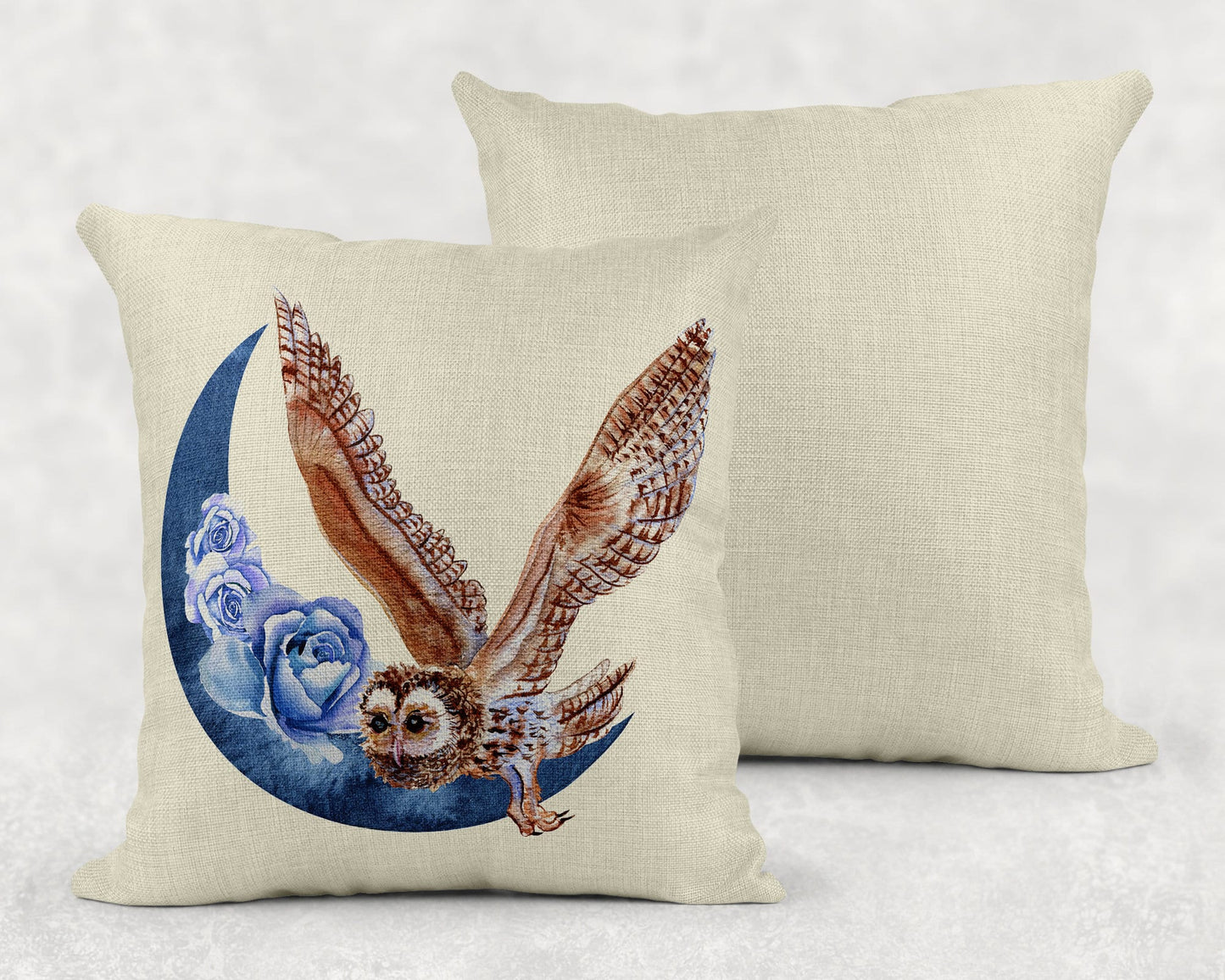 15.75 Inch Boho Owl and Moon Art Linen Throw Pillow|Home Decor|Decorative Pillows| - Schoppix Gifts