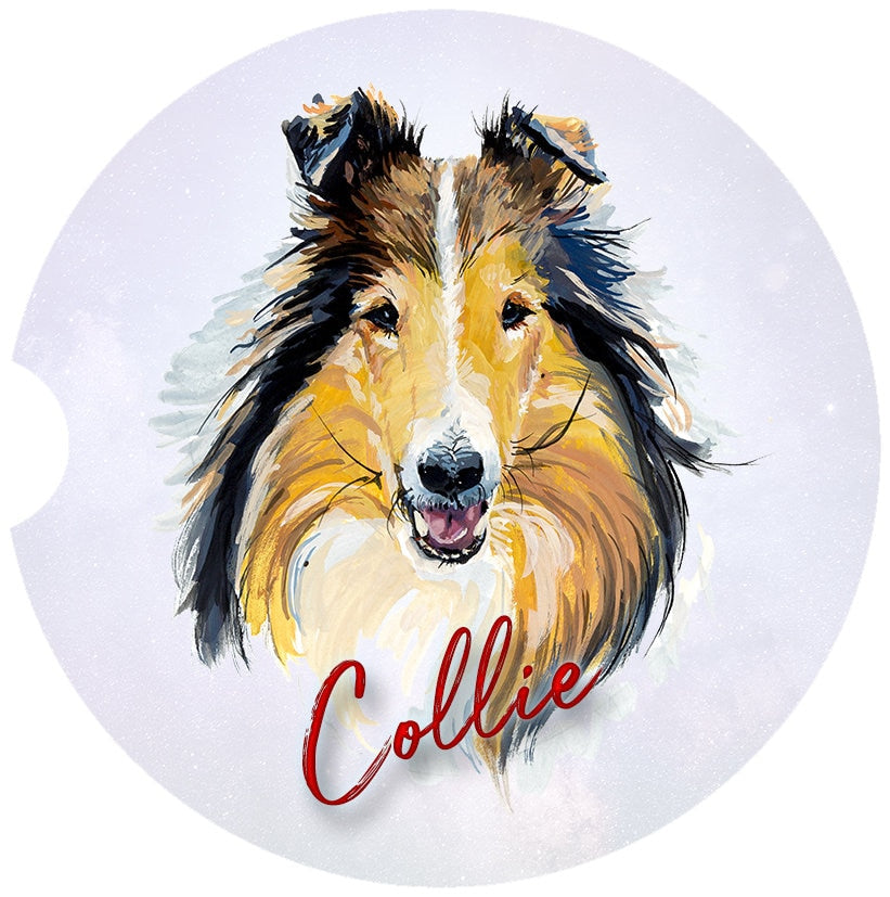 Collie Art Car Coasters - Matching Pair - Schoppix Gifts