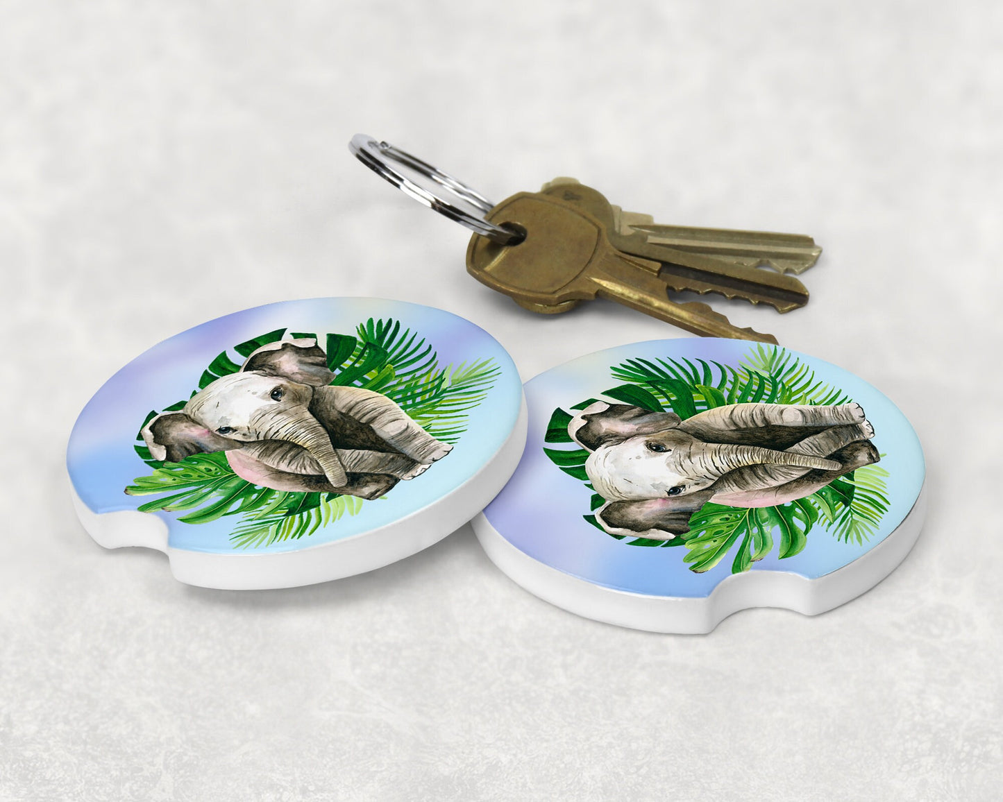 Cute Baby Elephant Art Car Coasters - Matching Pair - Schoppix Gifts