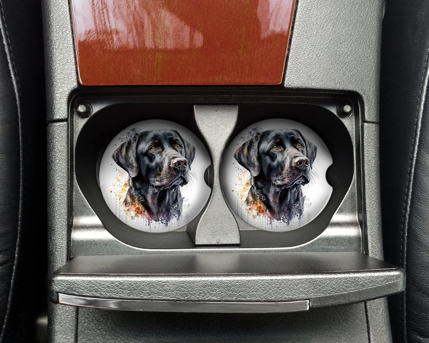 Watercolor Black Lab Art Car Coasters - Matching Pair - Set of 2