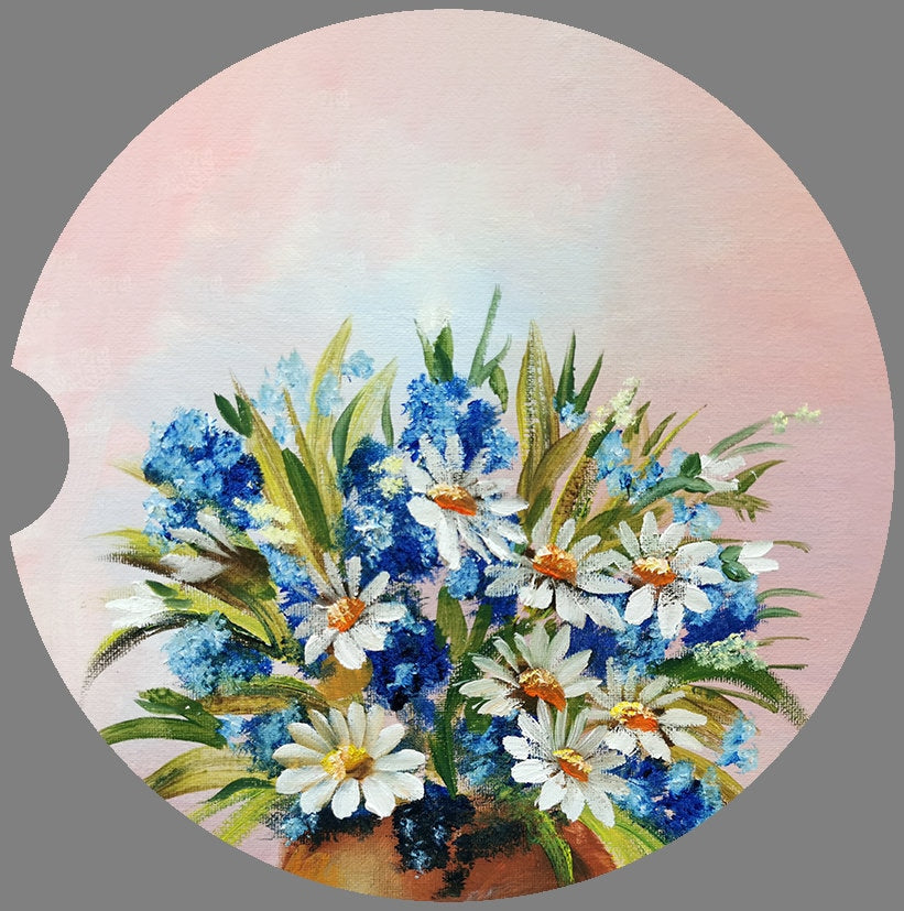 Daisies and Cornflowers Art Car Coasters - Matching Pair - Schoppix Gifts