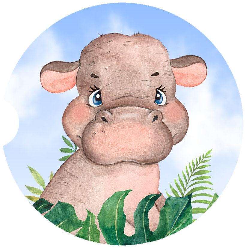 Cute Baby Hippo/Hippopotamus Art Car Coasters - Matching Pair - Schoppix Gifts