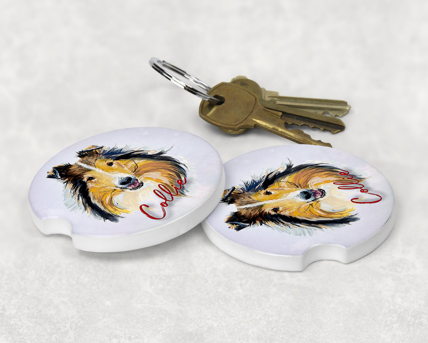 Collie Art Car Coasters - Matching Pair - Schoppix Gifts