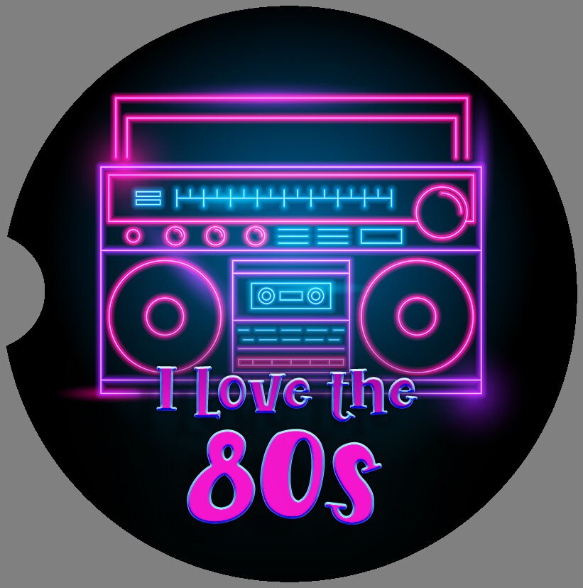 I Love the 80s Neon Boombox Art Car Coasters - Matching Pair - Schoppix Gifts