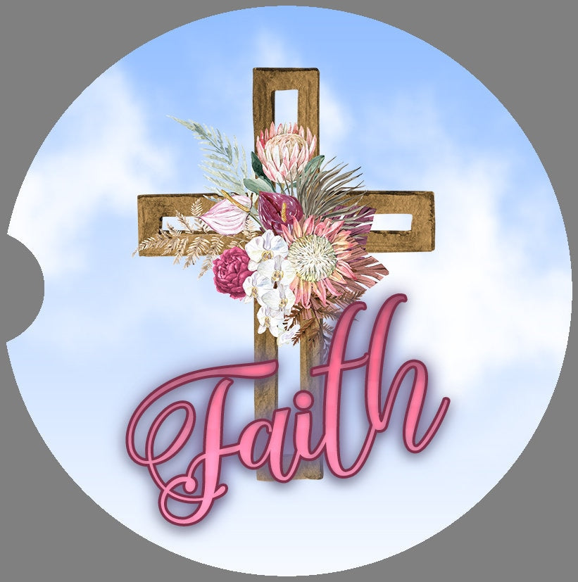 BOHO Cross Art/Faith Car Coasters - Matching Pair - Schoppix Gifts