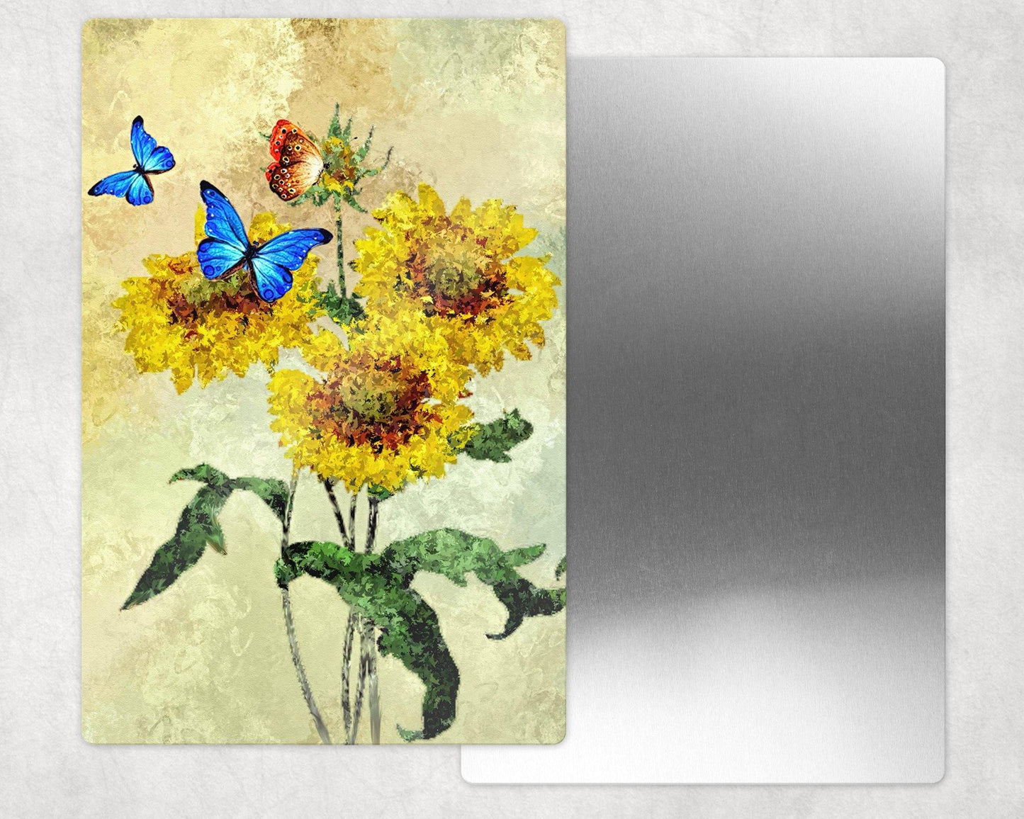 Sunflowers and Butterflies Metal Photo Panel - 8x12 or 12x18 - Schoppix Gifts