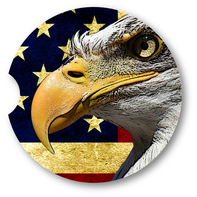 Bald Eagle American Flag Steel Tumbler with Free Matching Sandstone Car Coasters - Schoppix Gifts
