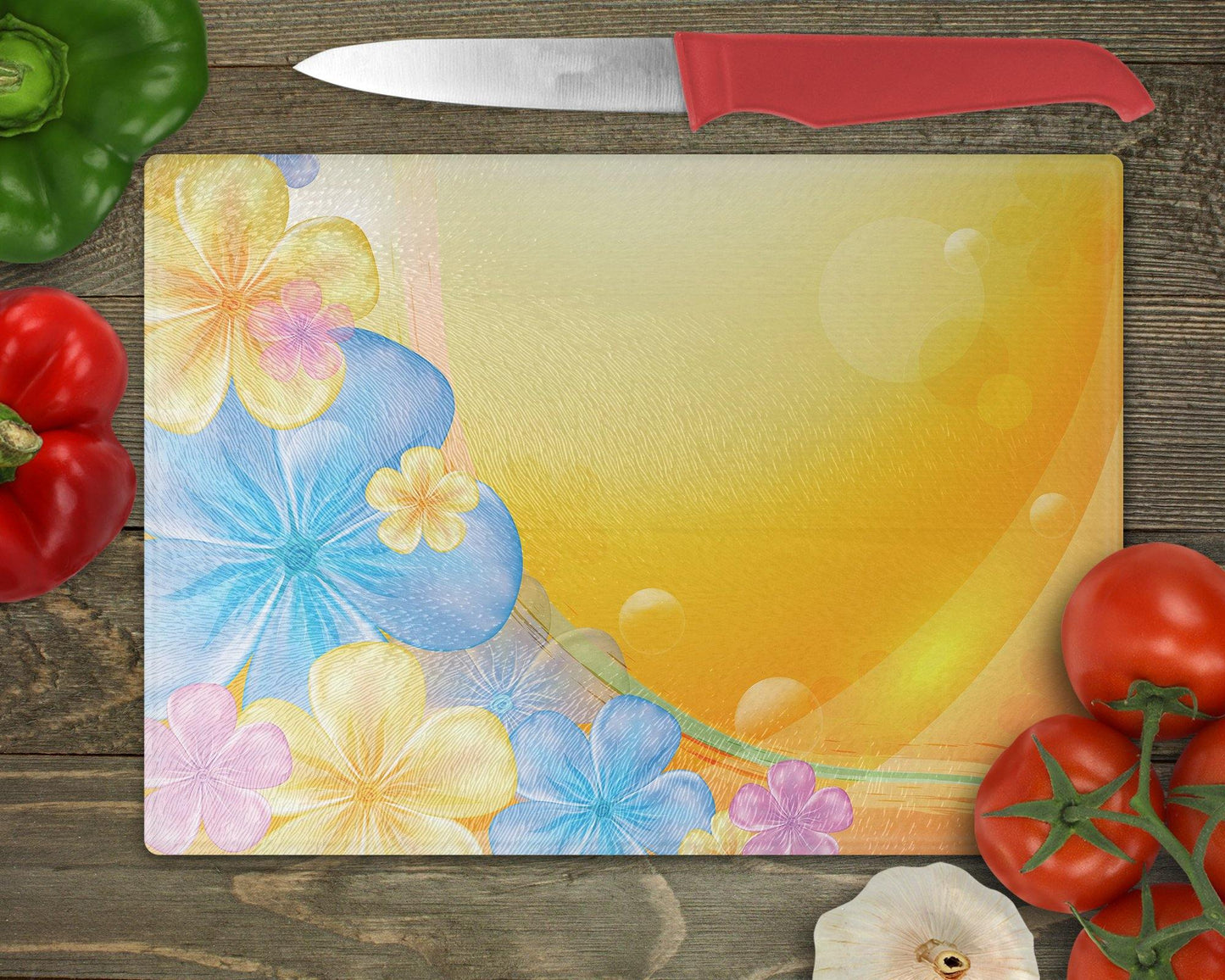 Blue and Yellow Hibiscus Glass Cutting Board - Schoppix Gifts