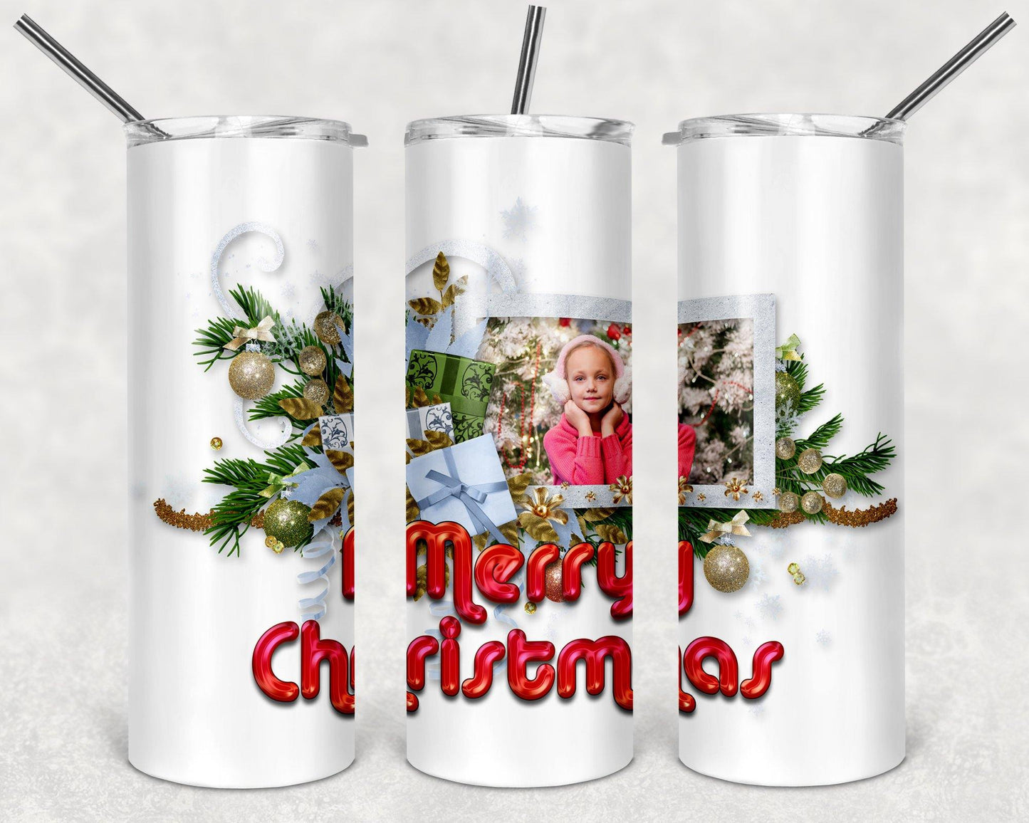 Merry Christmas Custom Photo 20oz Stainless Steel Tumbler - Schoppix Gifts