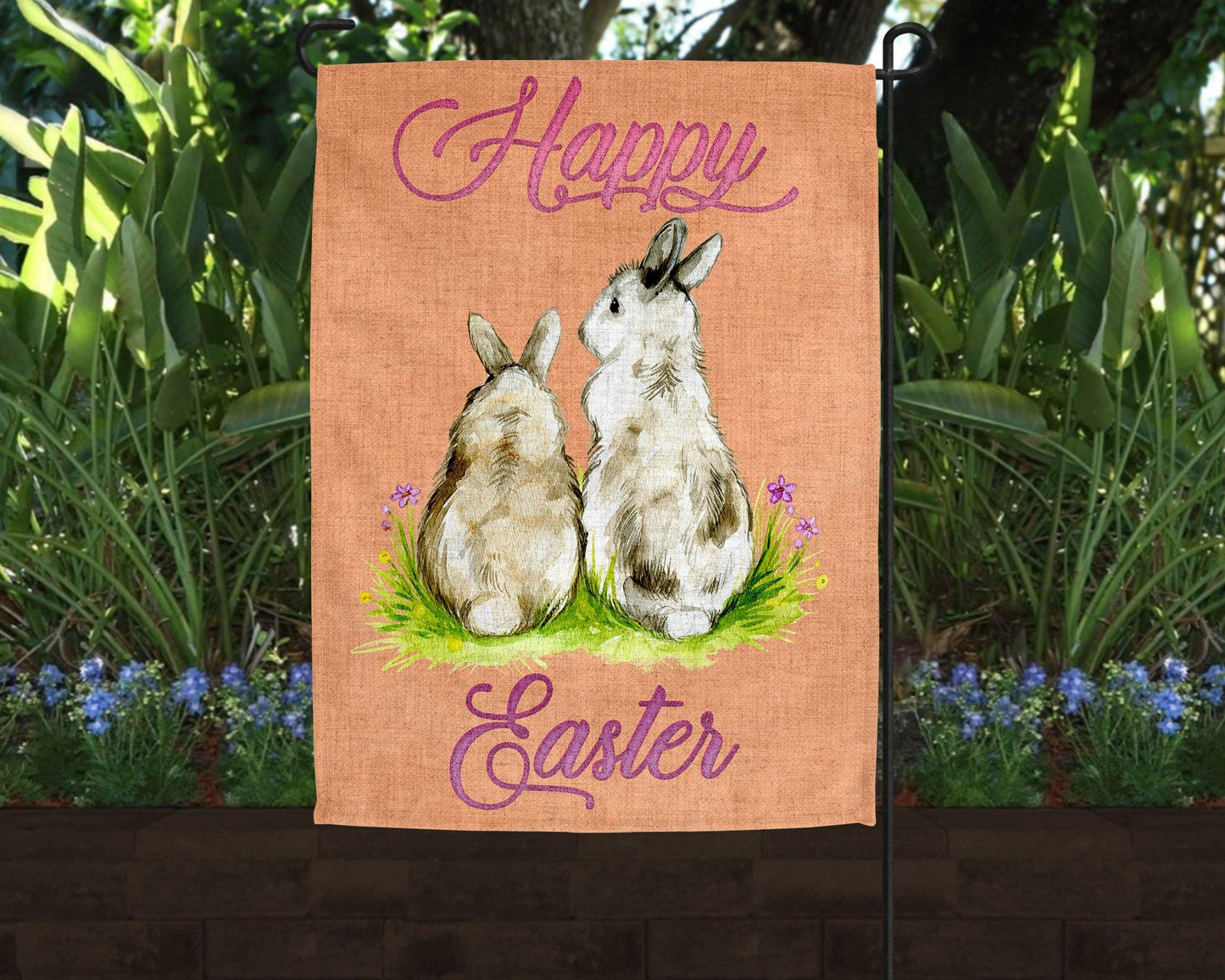Happy Easter Bunnies Linen Garden Flag - Schoppix Gifts