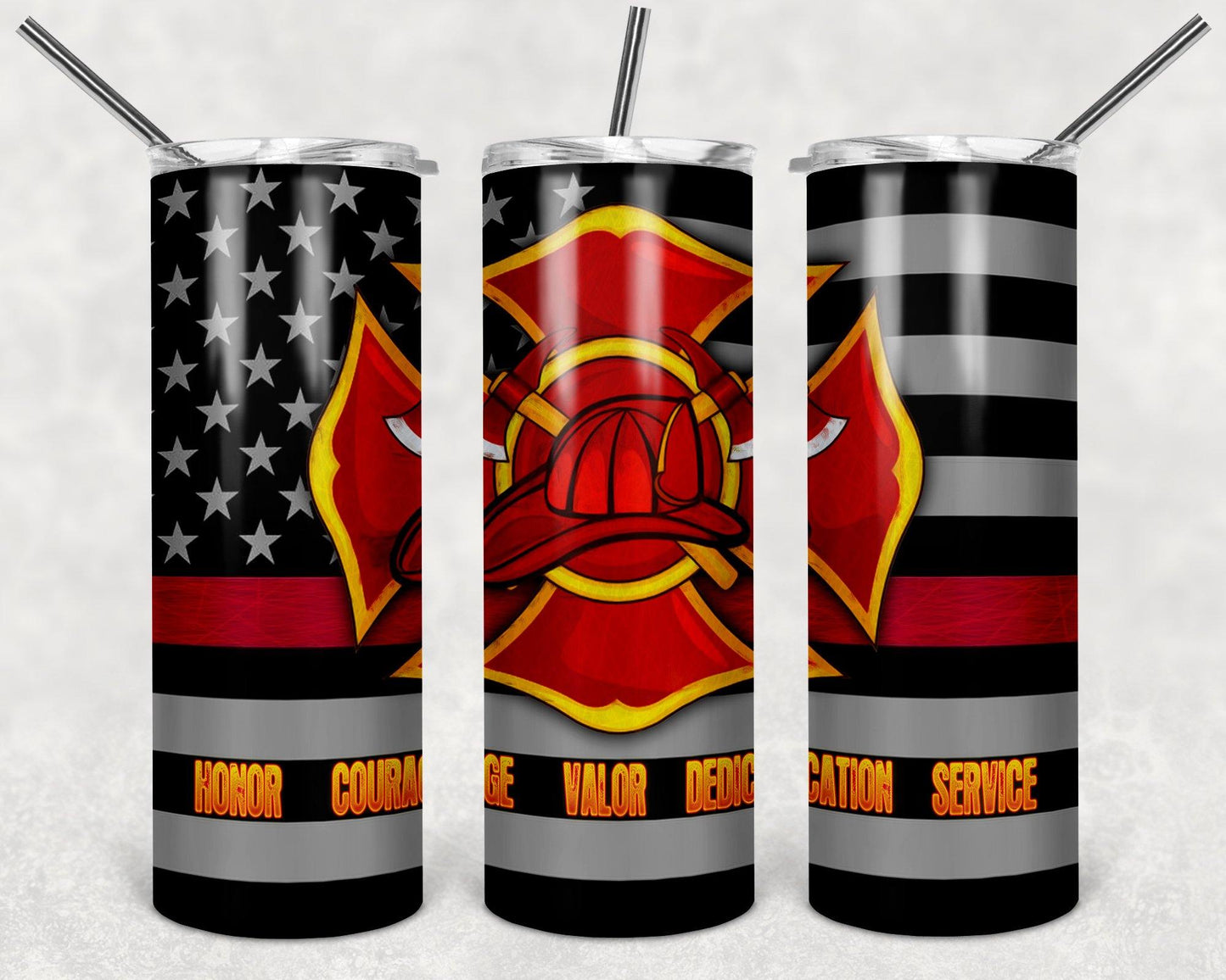 Thin Red Line Steel Tumbler with Free Matching Sandstone Car Coasters - Schoppix Gifts