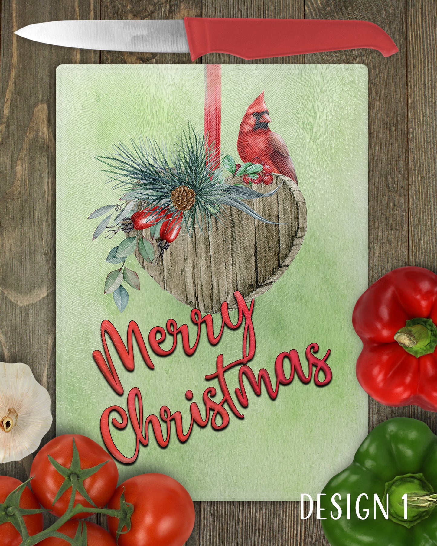 Christmas Cardinals Art Decorative Glass Cutting Board - 3 Designs to chose from
