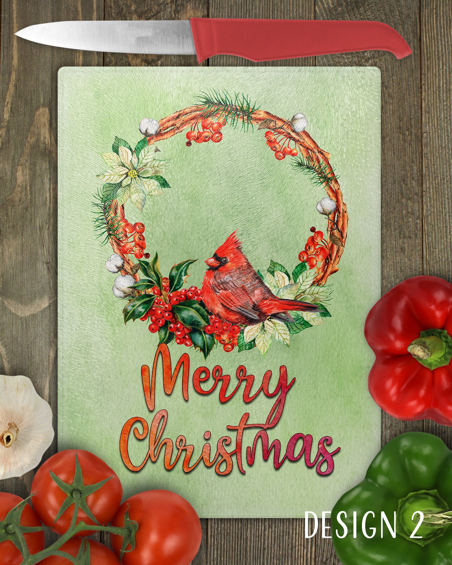Christmas Cardinals Art Decorative Glass Cutting Board - 3 Designs to chose from