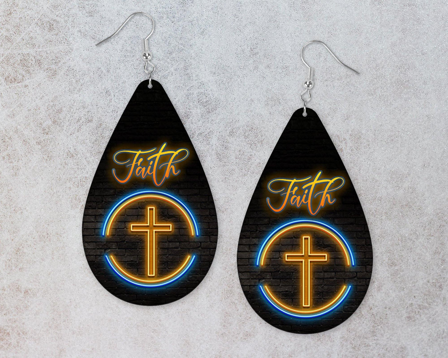 Faith Neon Cross Teardrop Earrings - Schoppix Gifts