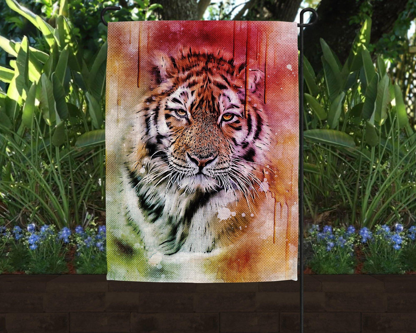 Tiger Portrait Art Linen Garden Flag - Schoppix Gifts