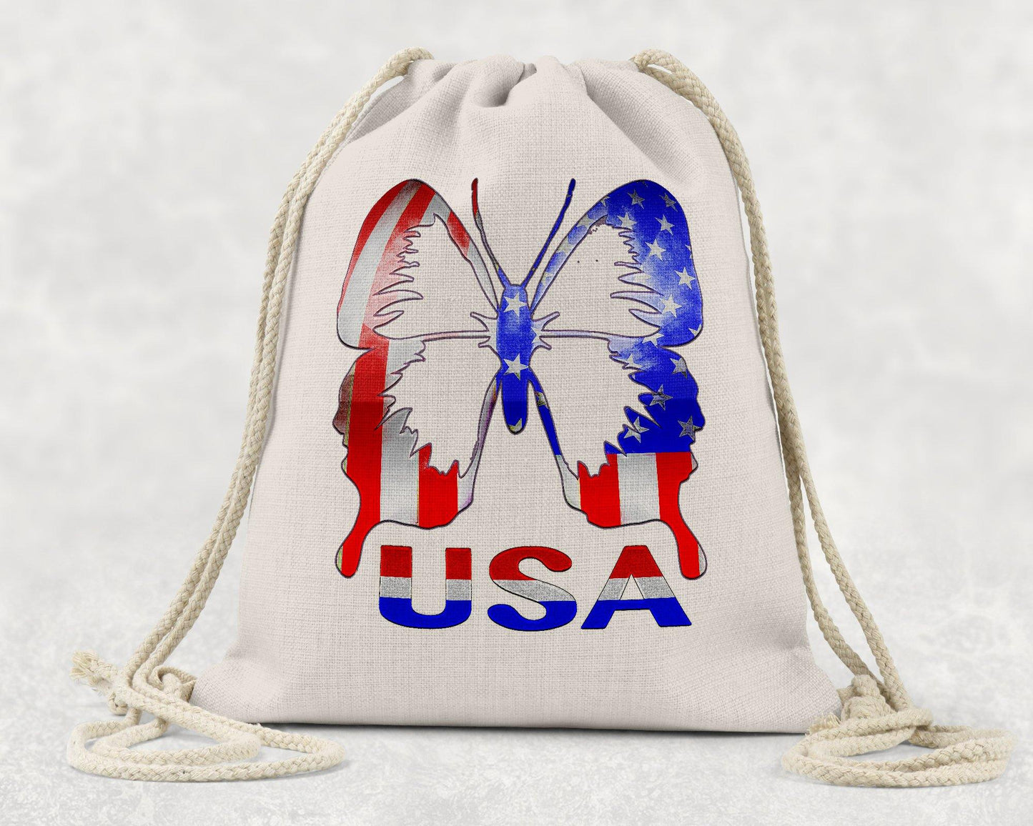 USA Butterfly Linen Drawstring Backpack - Schoppix Gifts