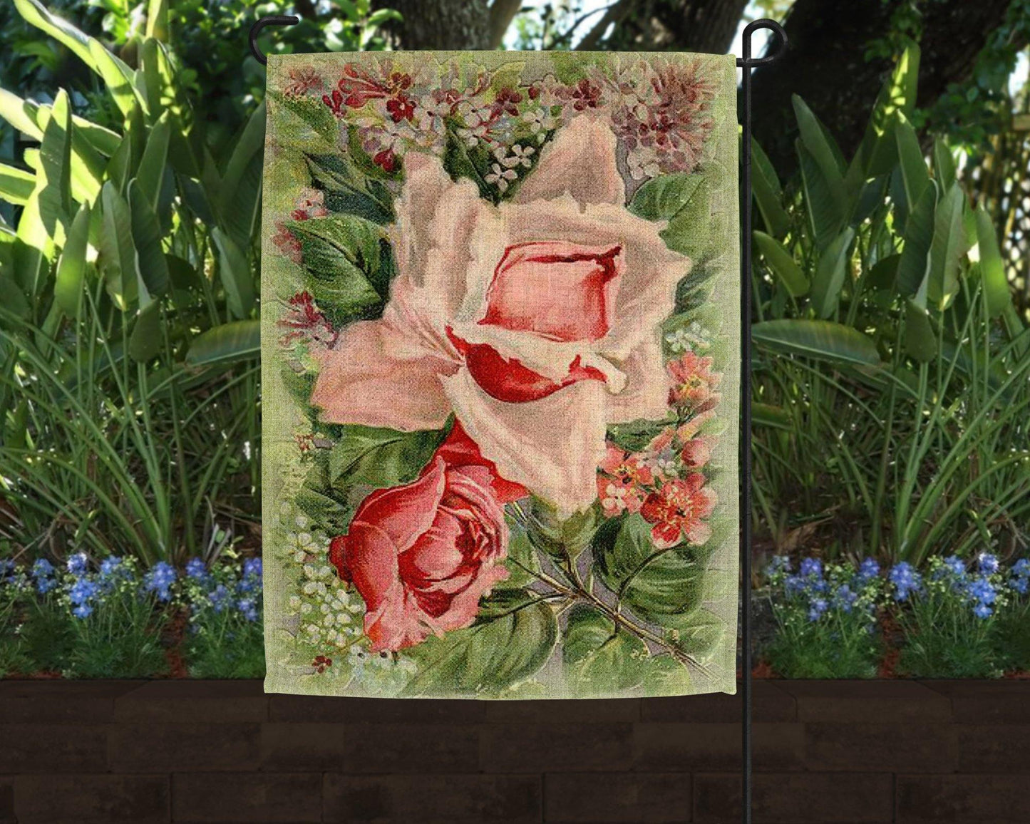 Vintage Look Roses Art Linen Garden Flag - Schoppix Gifts