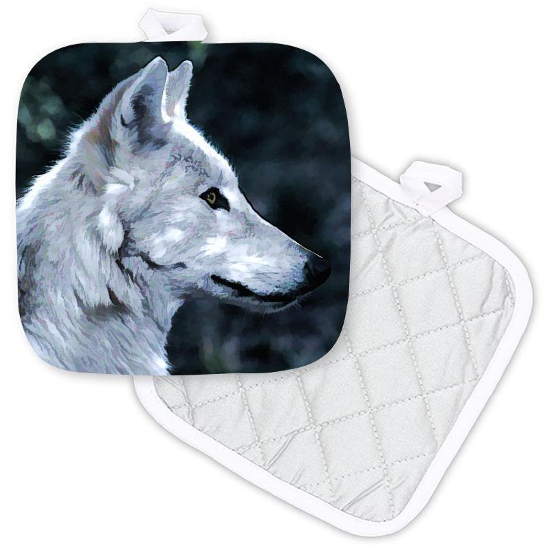 Painted Look White Wolf Portrait Potholder - Schoppix Gifts