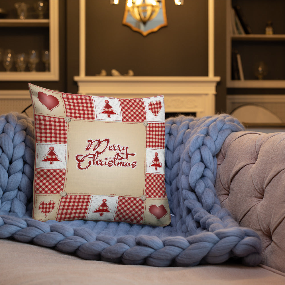 Merry Christmas Quilt Style Decorative Throw Pillow