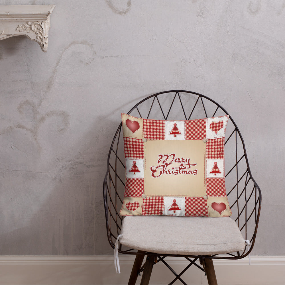 Merry Christmas Quilt Style Decorative Throw Pillow
