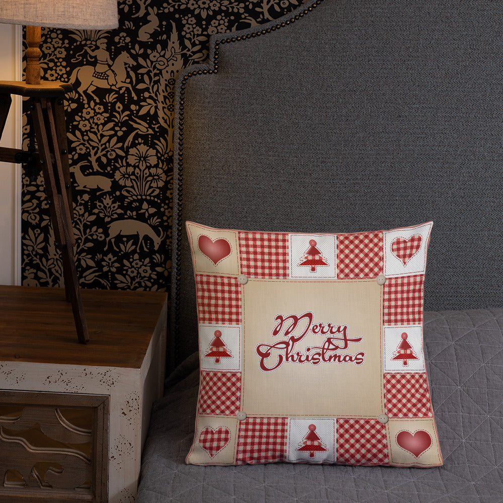Merry Christmas Quilt Style Decorative Throw Pillow