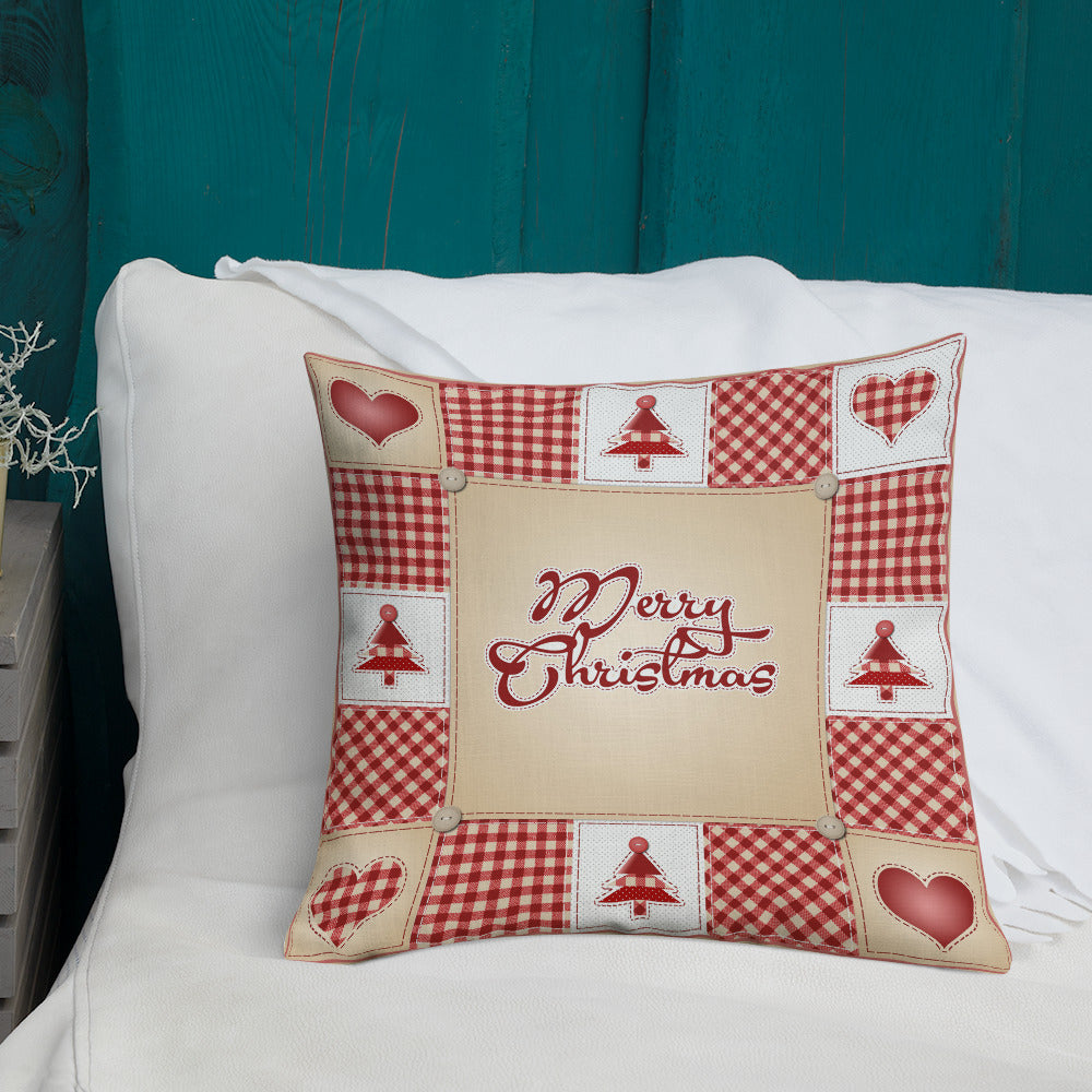 Merry Christmas Quilt Style Decorative Throw Pillow