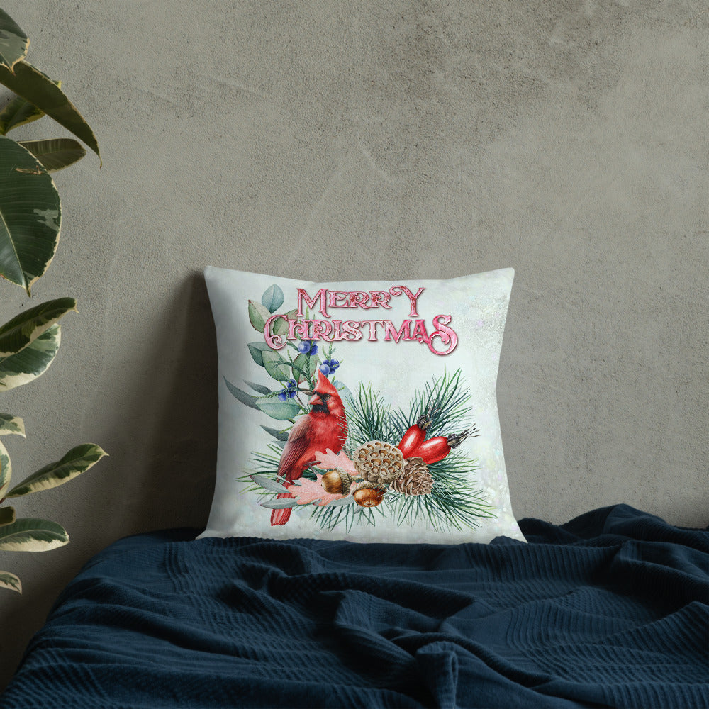 Merry Christmas Cardinal Wreath Decorative Throw Pillow