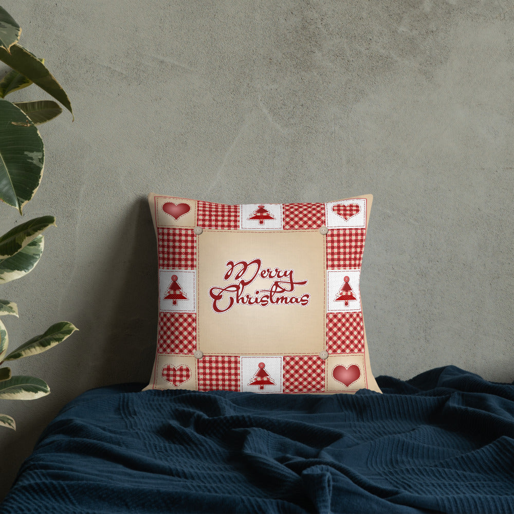 Merry Christmas Quilt Style Decorative Throw Pillow