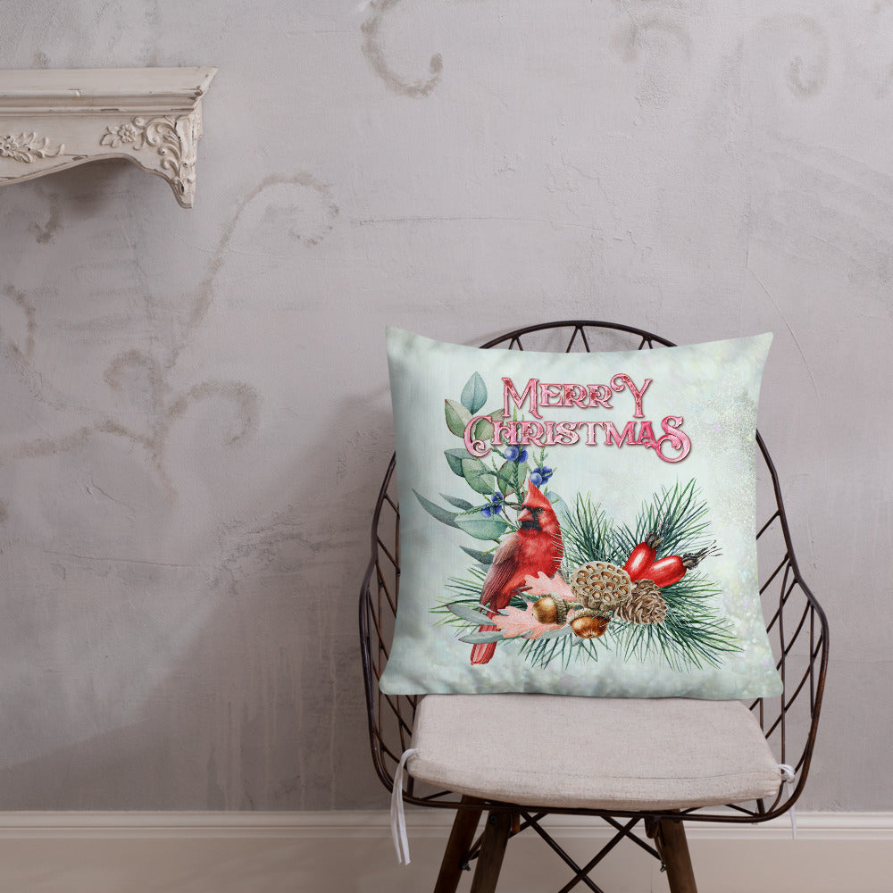 Merry Christmas Cardinal Wreath Decorative Throw Pillow