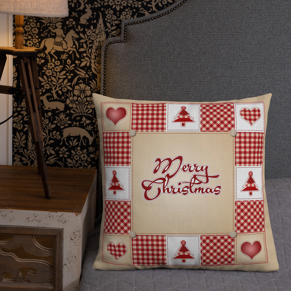 Merry Christmas Quilt Style Decorative Throw Pillow