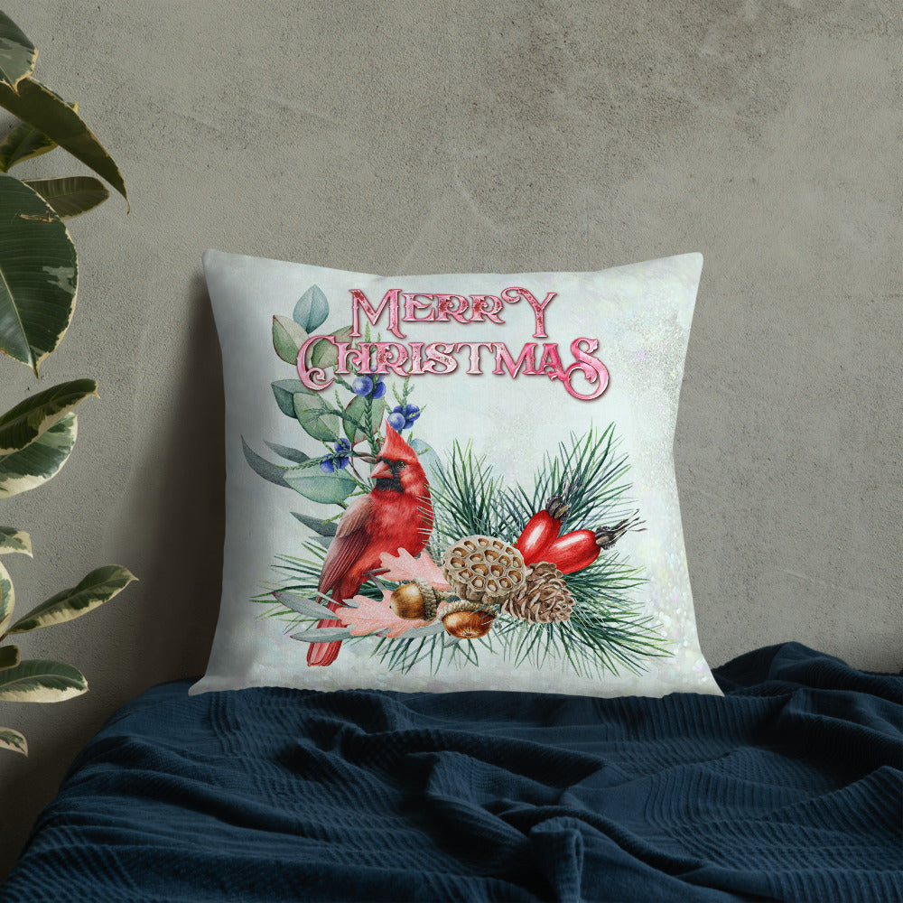 Merry Christmas Cardinal Wreath Decorative Throw Pillow
