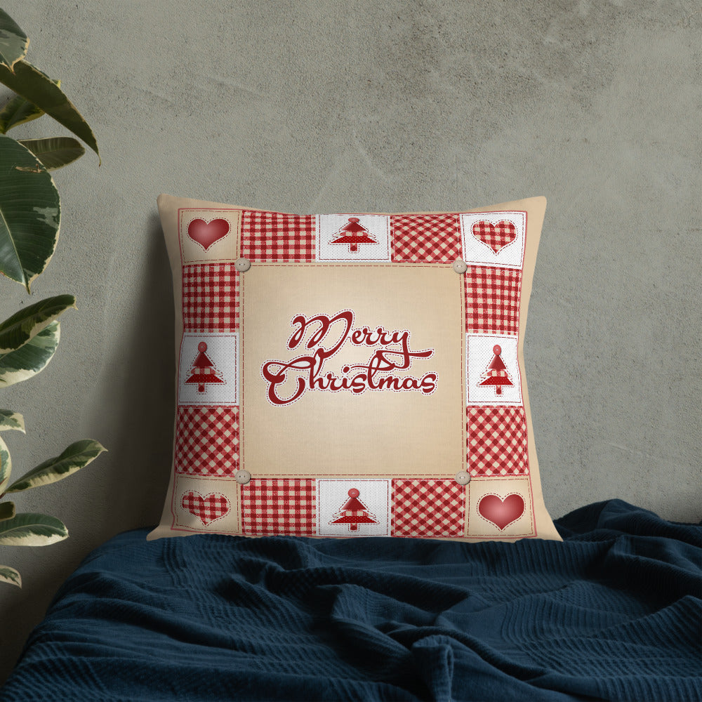 Merry Christmas Quilt Style Decorative Throw Pillow