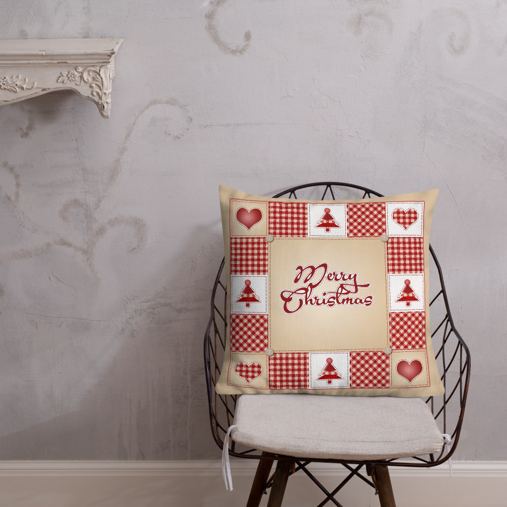 Merry Christmas Quilt Style Decorative Throw Pillow
