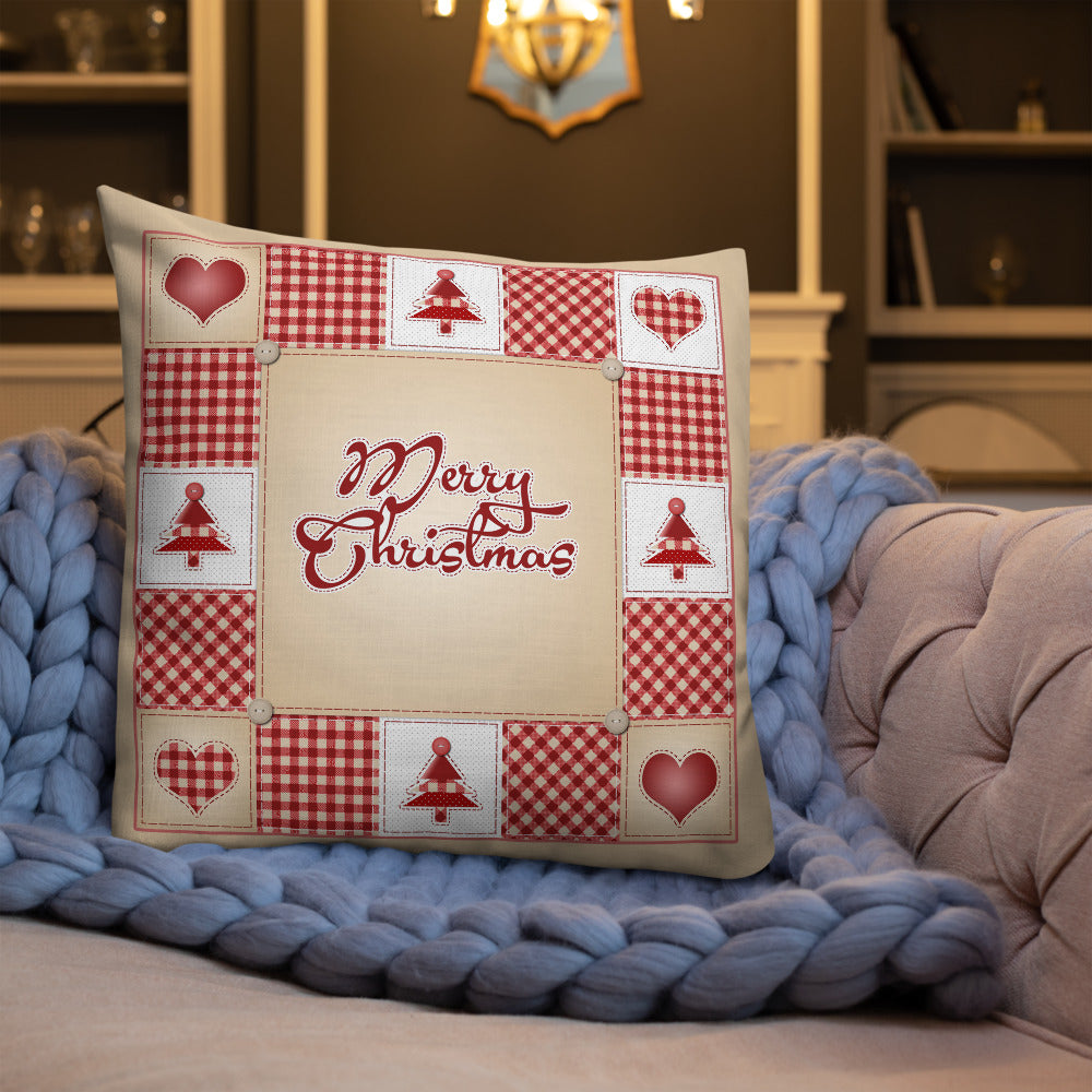 Merry Christmas Quilt Style Decorative Throw Pillow