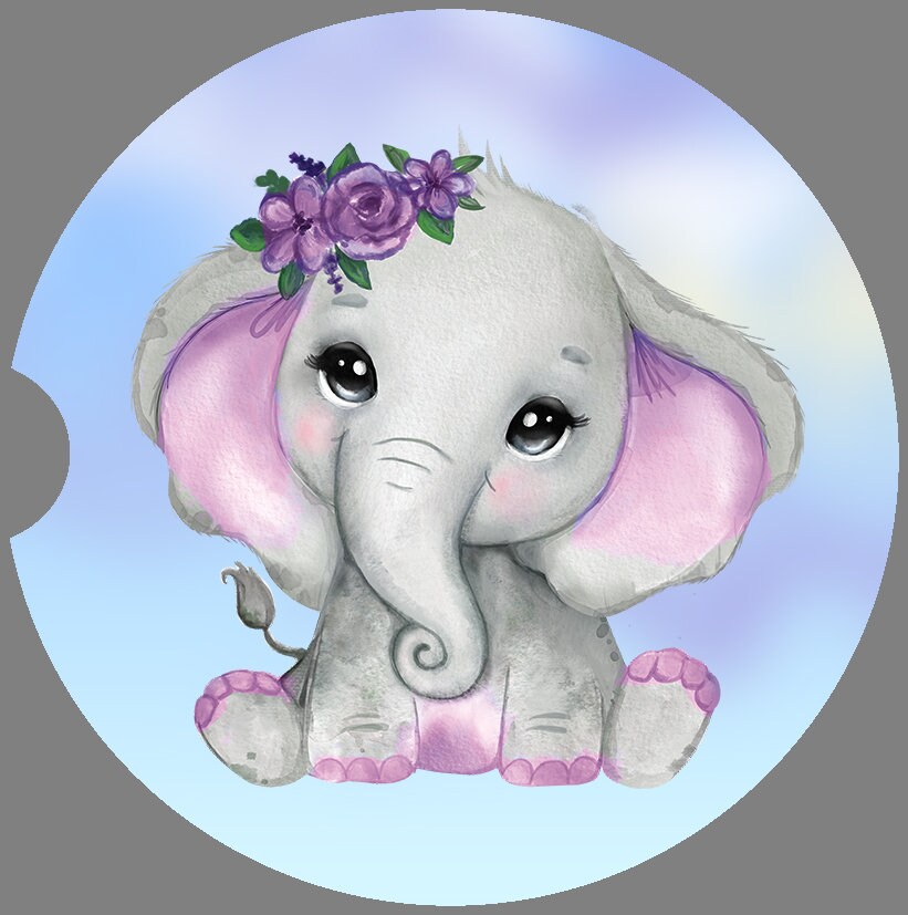Cute Baby Girl Elephant Art Car Coasters - Matching Pair - Schoppix Gifts