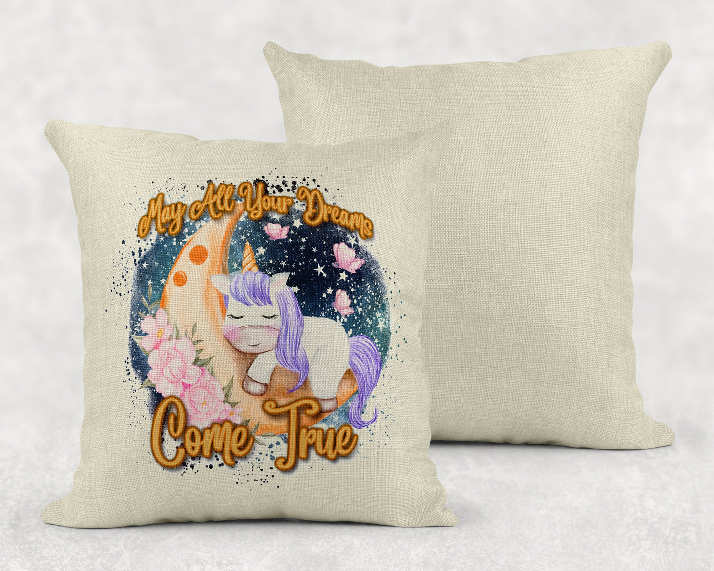 15.75 Inch Dreams Come True Unicorn Nursery Art Linen Throw Pillow|Home Decor|Decorative Pillows| - Schoppix Gifts