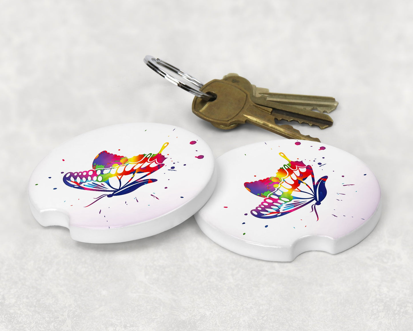 Splatter Paint Butterfly Art Car Coasters - Matching Pair - Schoppix Gifts