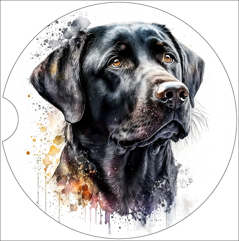 Watercolor Black Lab Art Car Coasters - Matching Pair - Set of 2