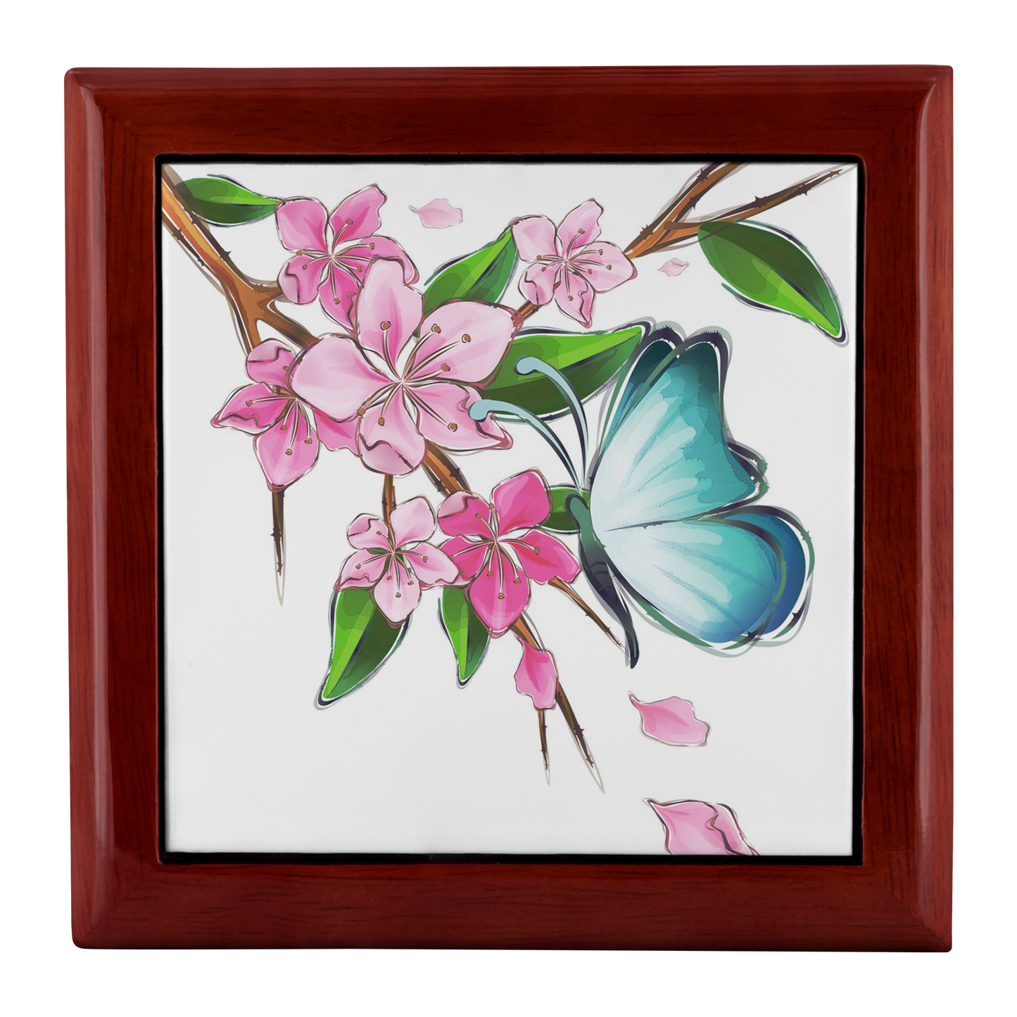 Blue Butterfly on Cherry Blossoms Jewelry Box - Schoppix Gifts