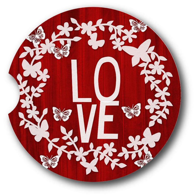 LOVE Wreath car coasters/ Valentines Day Sandstone Car Coasters set of 2. - Schoppix Gifts