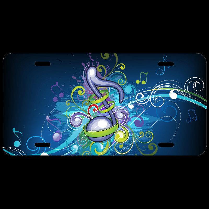 Dark Blue Music Notes Art Aluminum License Plate - Schoppix Gifts