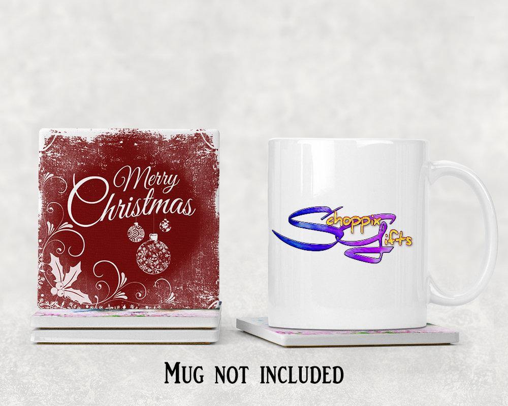 Grunge style Merry Christmas Square Drink Coaster-Set of 4- Available in 4 styles! - Schoppix Gifts