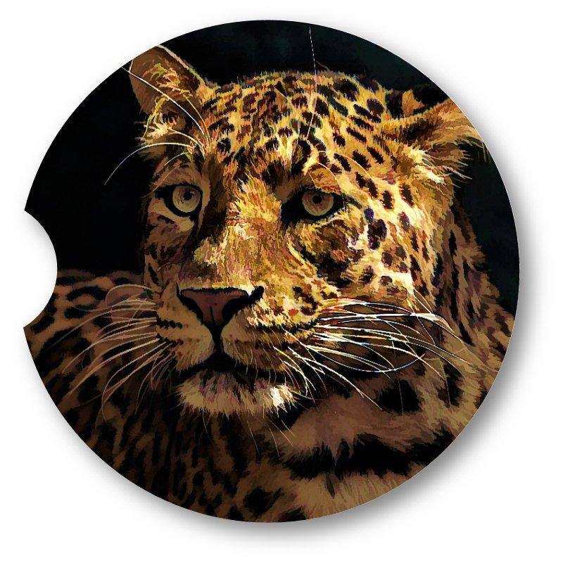 Leopard Portrait Sandstone Car Coasters/Set of 2 - Schoppix Gifts