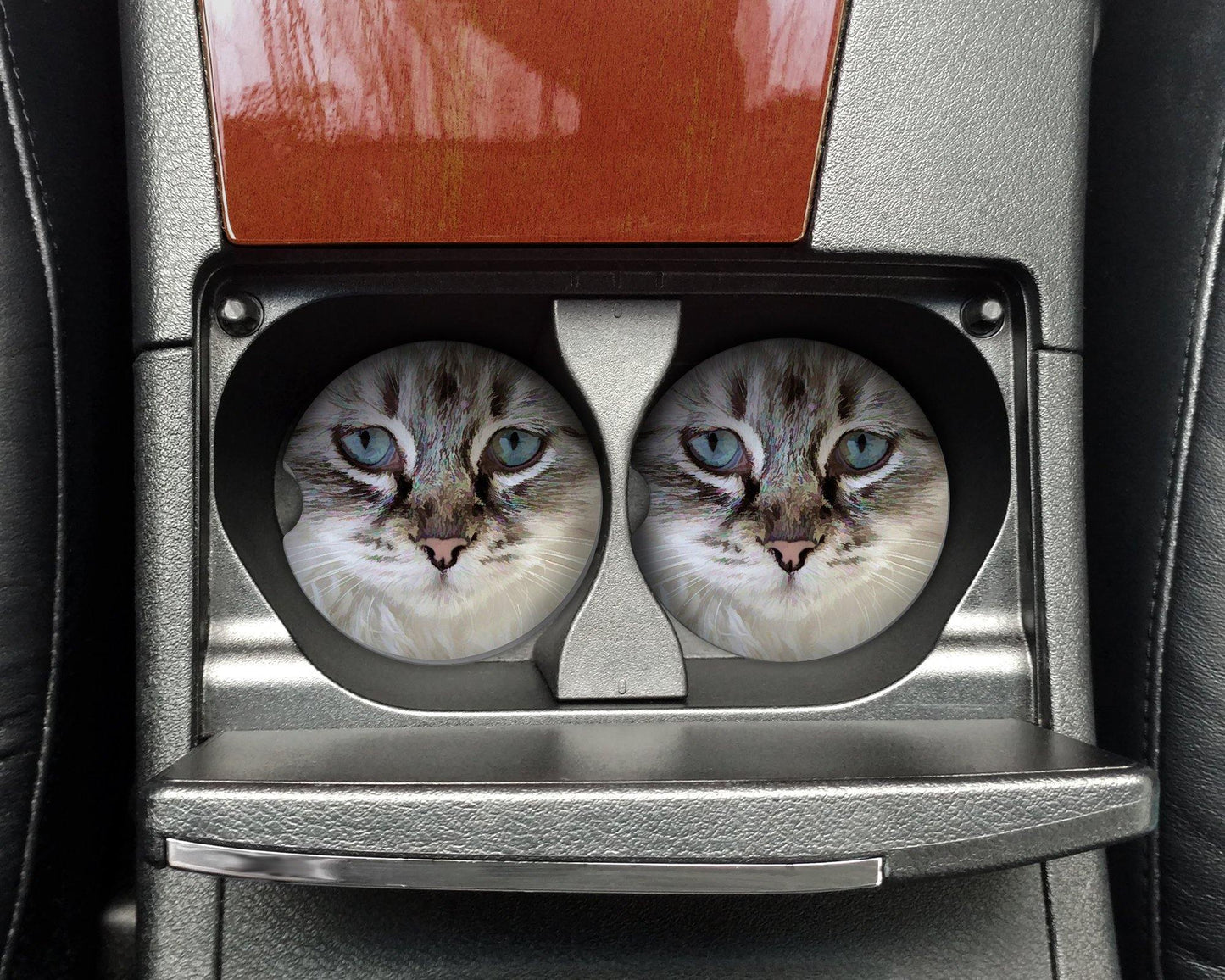 Cat Portrait Close up Sandstone Car Coasters Set of 2 - Schoppix Gifts