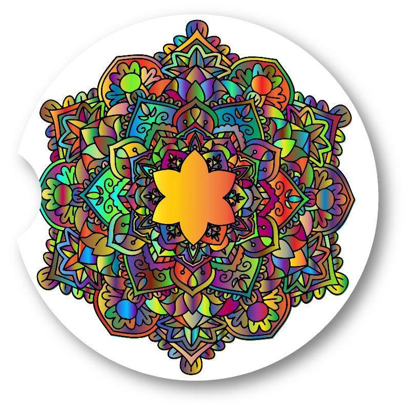 Rainbow Foil Look Mandala Sandstone Car Coasters set of 2. - Schoppix Gifts