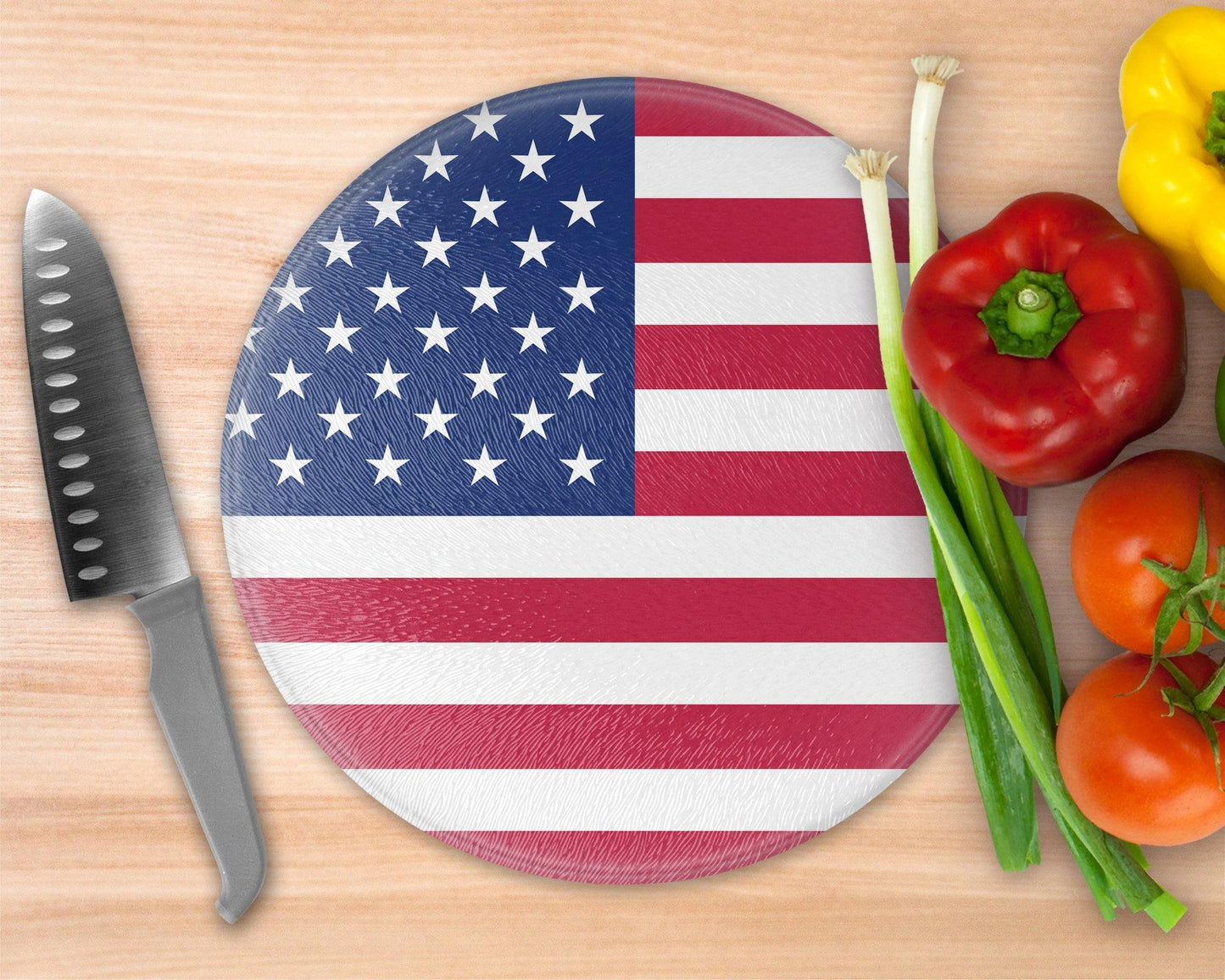 American Flag Glass Cutting Board - Round Cutting Board - Schoppix Gifts