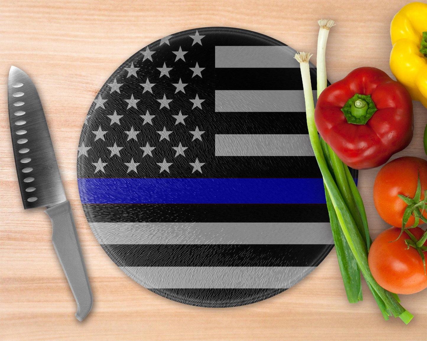 Thin Red Line/Blue Line Glass Cutting Board - Round Cutting Board - Schoppix Gifts