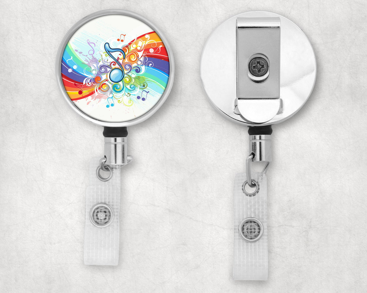 Rainbow Music Notes Art Badge Reel