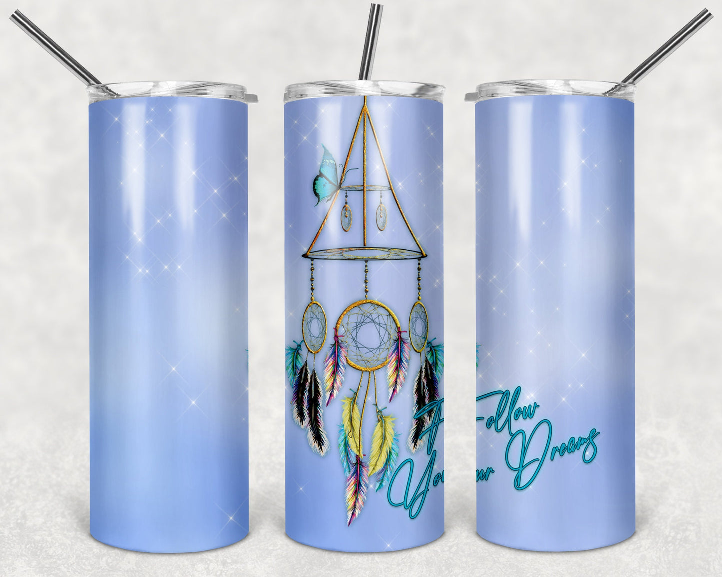 Follow Your Dreams Dreamcatcher and Butterflies Art 20oz Skinny Tumbler - Stainless Steel
