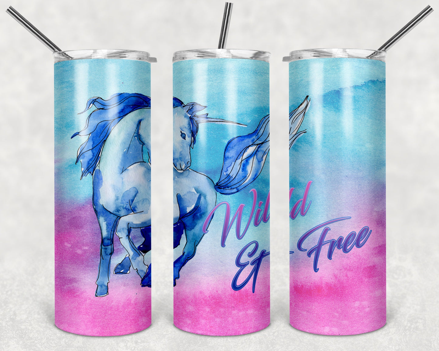 Unicorn Wild & Free Art 20oz Skinny Tumbler - Stainless Steel